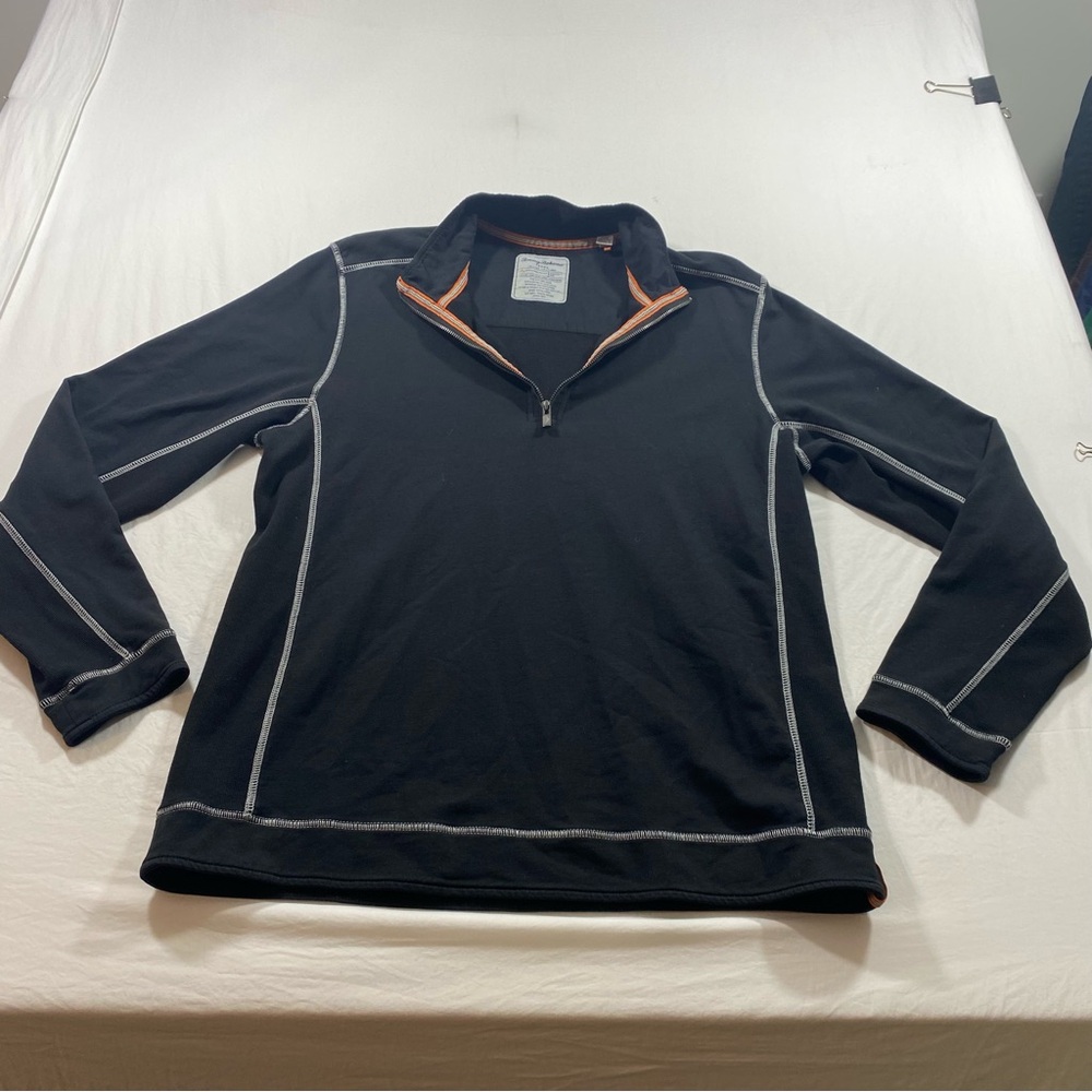 Tommy Bahama Jeans Black Pullover Sweater perfect Fit Quarter Zip Heavyweight